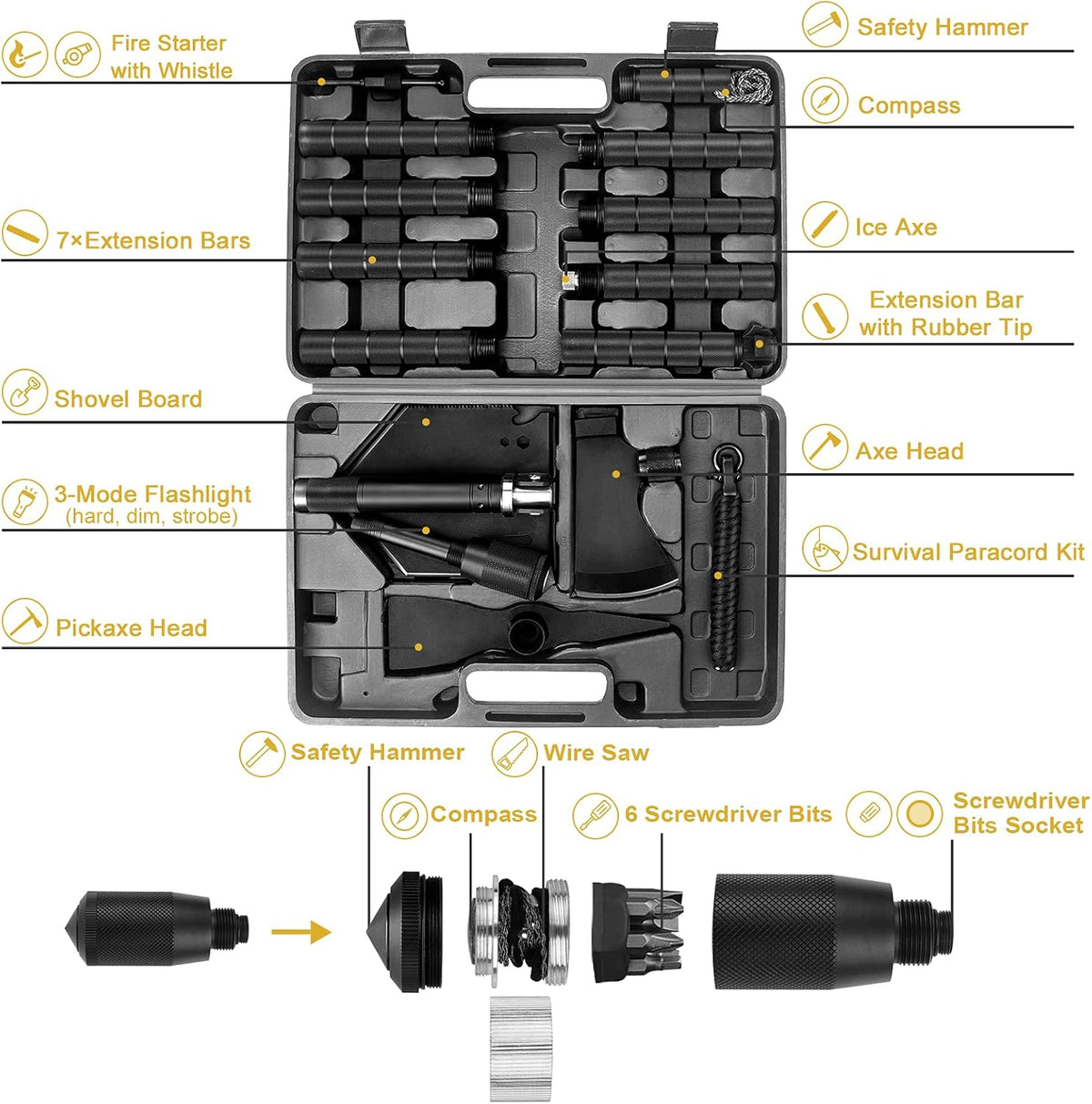 Survival Shovel Axe Multi-Tool with Carrying Box O7509