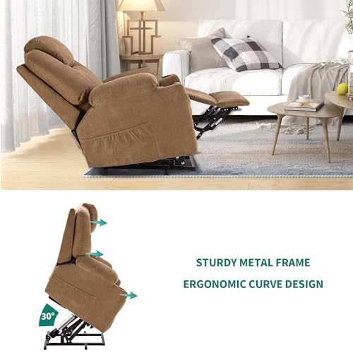 Light Brown Fabric Power Lift Recliner Chair with Heat and Massage K1212
