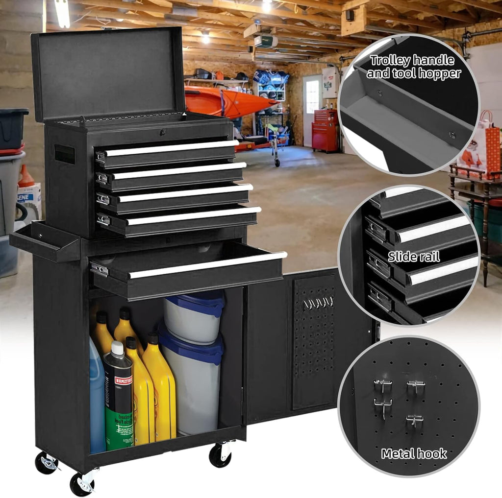 Black 5-Drawer Rolling Tool Chest with Wheels P3872