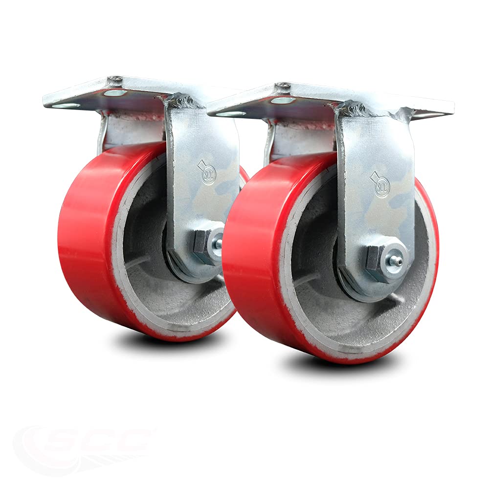 Rigid Caster – 6 Inch Red Poly on Cast Iron Wheel F229562