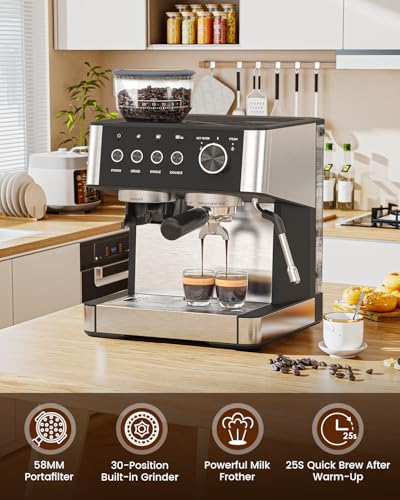 20 Bar Espresso Coffee Machine with Grinder and Milk Frother Steam Wand P691