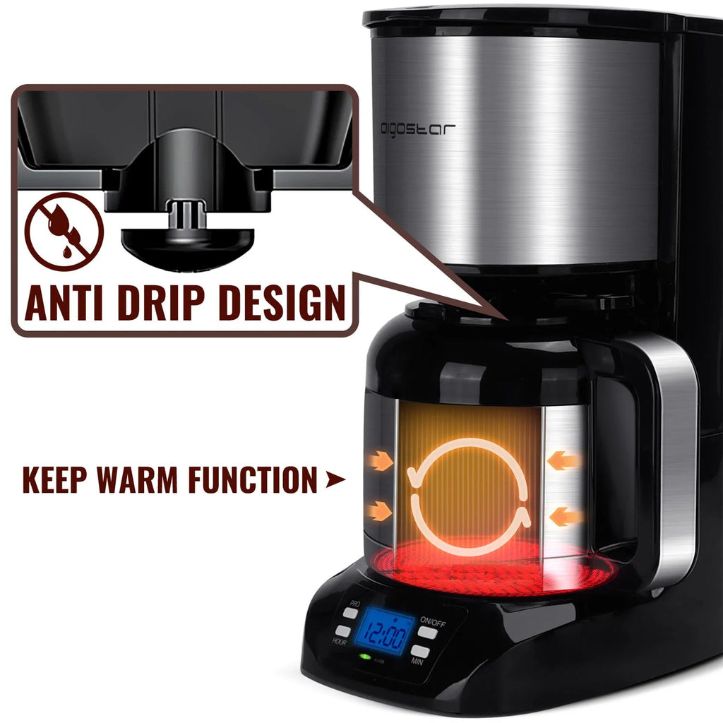 Black Stainless Steel Thermal Coffee Maker with Timer and Reusable Filter Z97753