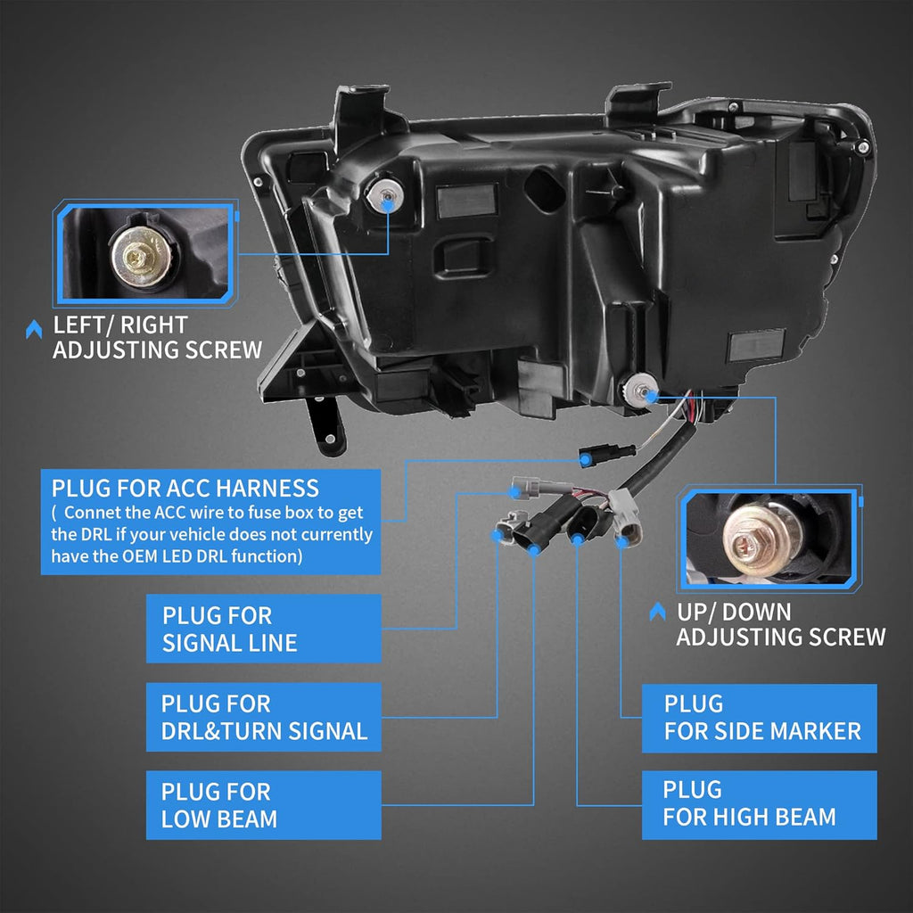Projector LED Headlights with Sequential Turn Signal, DRL Black Trim Panels U8991