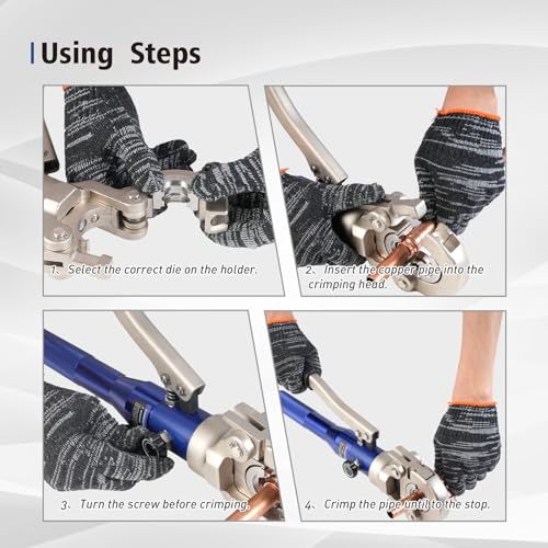 Hydraulic Copper Tube Crimping Tool with 1/2, 3/4 and 1-inch Jaw F10834