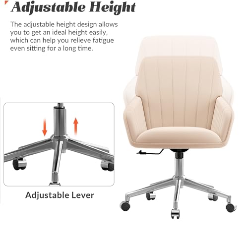 Cream Velvet Height Adjustable Swivel Desk Chair with Wheels Q735