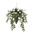 Artificial Morning Glory Hanging Plant in White Basket Z16204