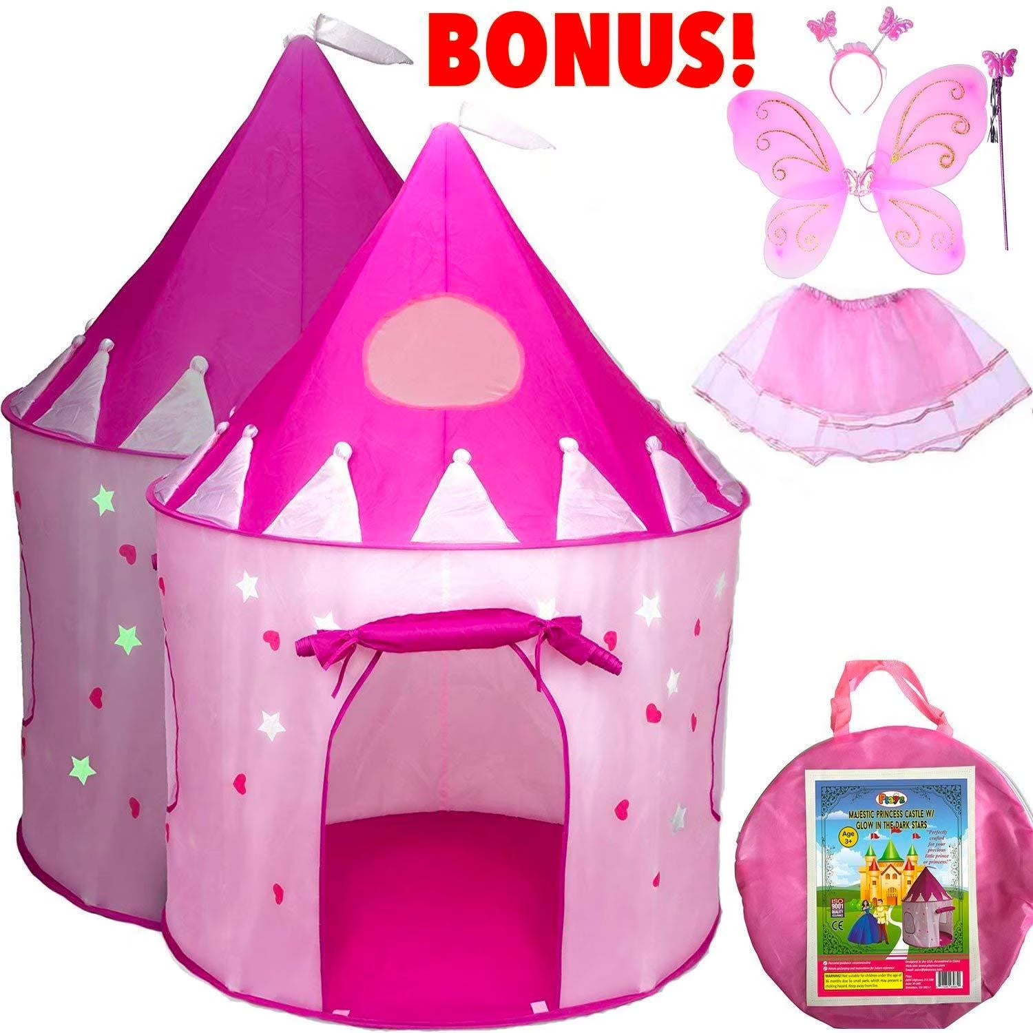 5-Piece Princess Castle Play Tent with Glow in The Dark Stars & Butterfly Dress Up Costume L1952