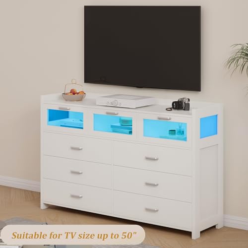 Black 9 Drawer Wood Dresser with LED Lights and Charging Station C21394