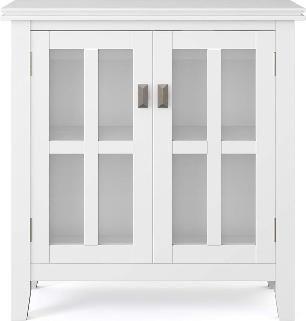 White 30 inch Solid Wood Low Storage Cabinet with 2 Tempered Glass Doors and 2 Adjustable Shelves R836233