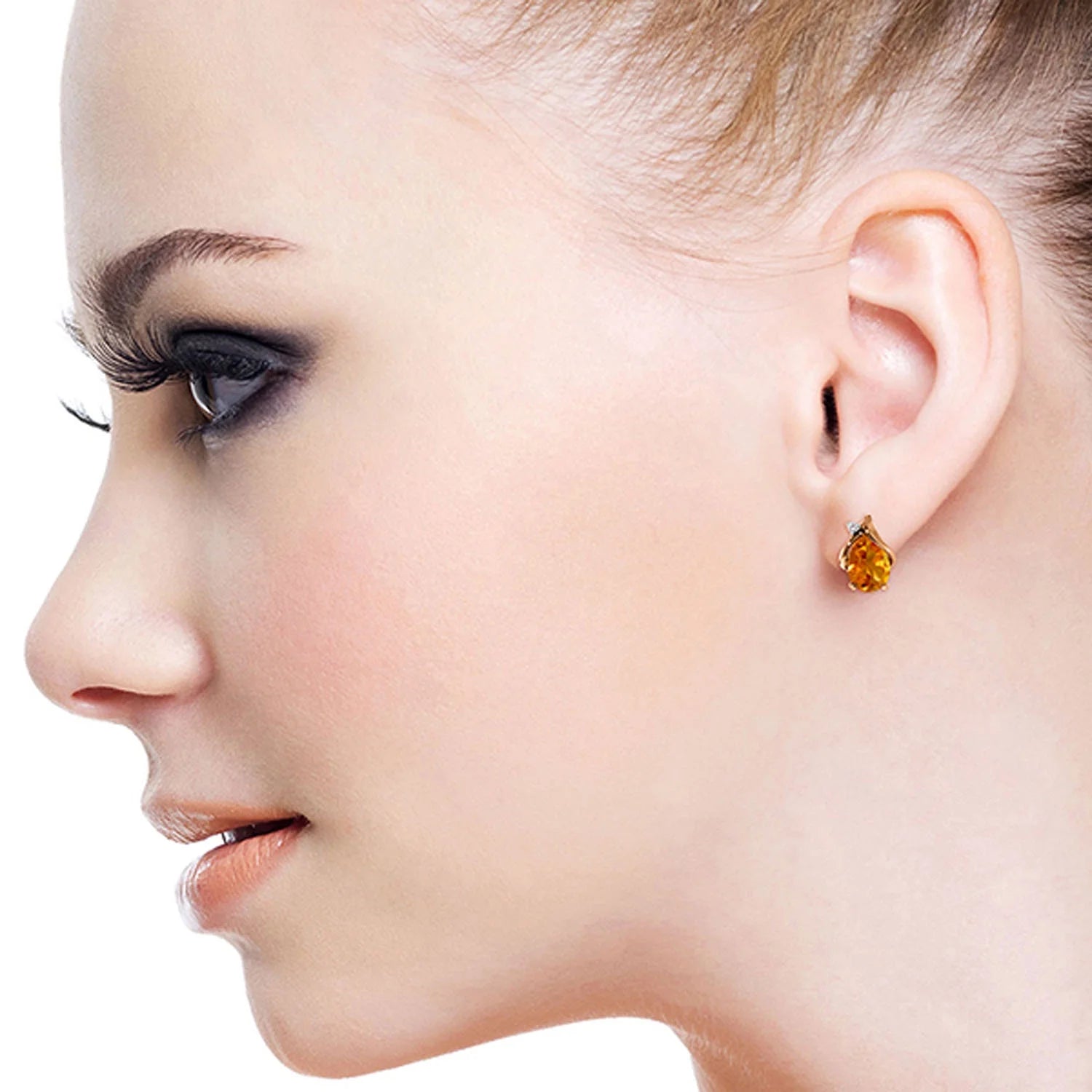 Rose Gold Stud Earrings Diamond Citrine Y900169