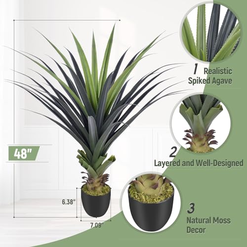 3ft Artificial Spiked Agave Plant, Faux Agave Plants UV Resistant Small Floor Plant V311