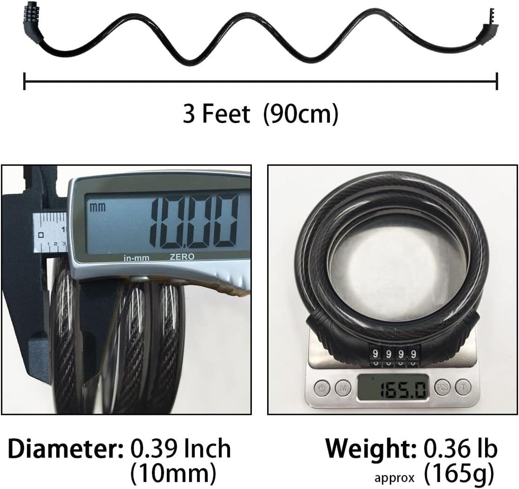 4 Digit 3 Feet Long Resettable Cable Bike Lock P7972
