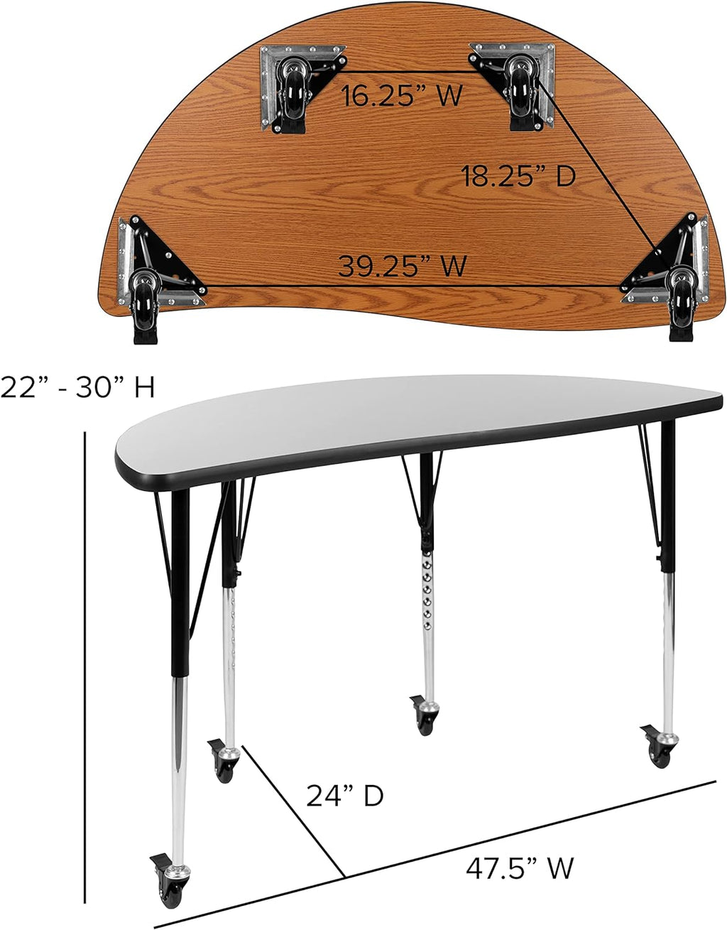 Mobile Half Circle Flexible Grey Adjustable Height Activity Table R44408