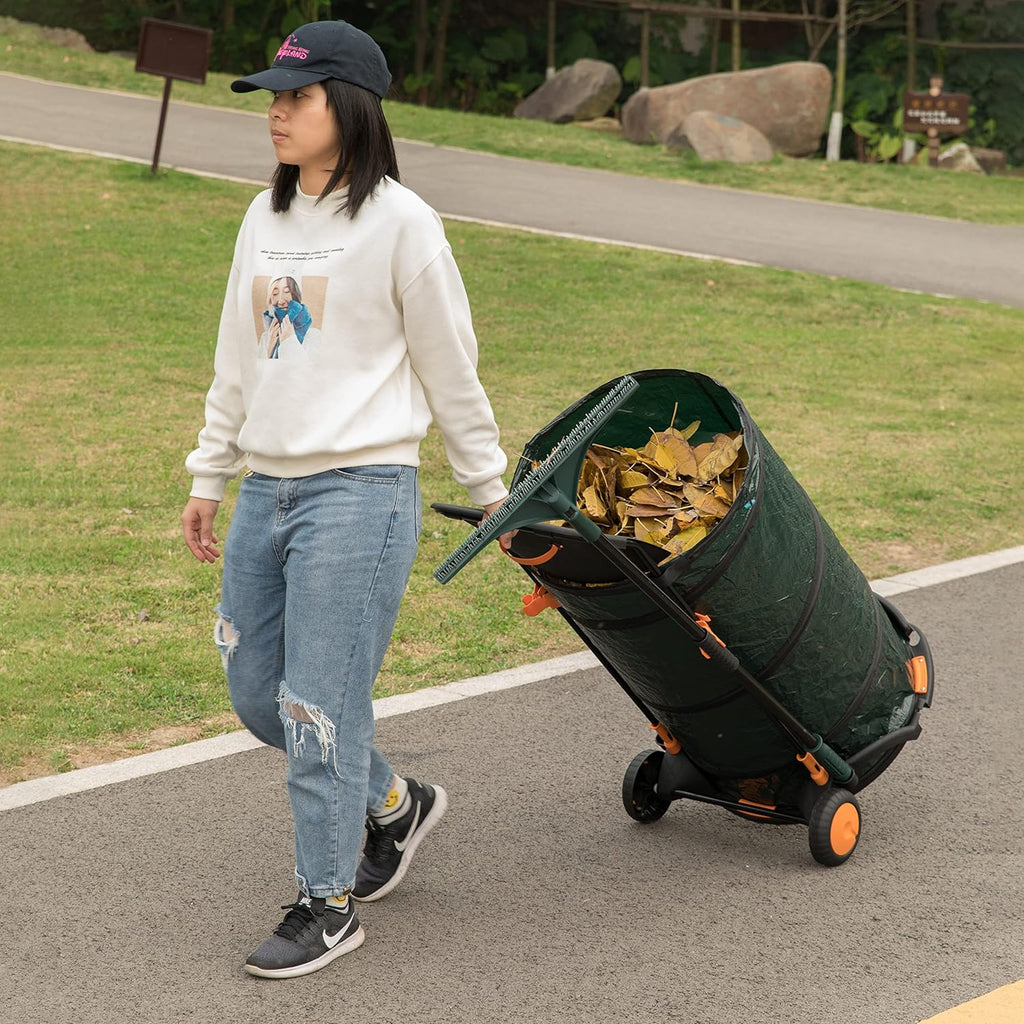 Green Garden Cart and Leaf Collector with Hand Leaf Rakes X9010