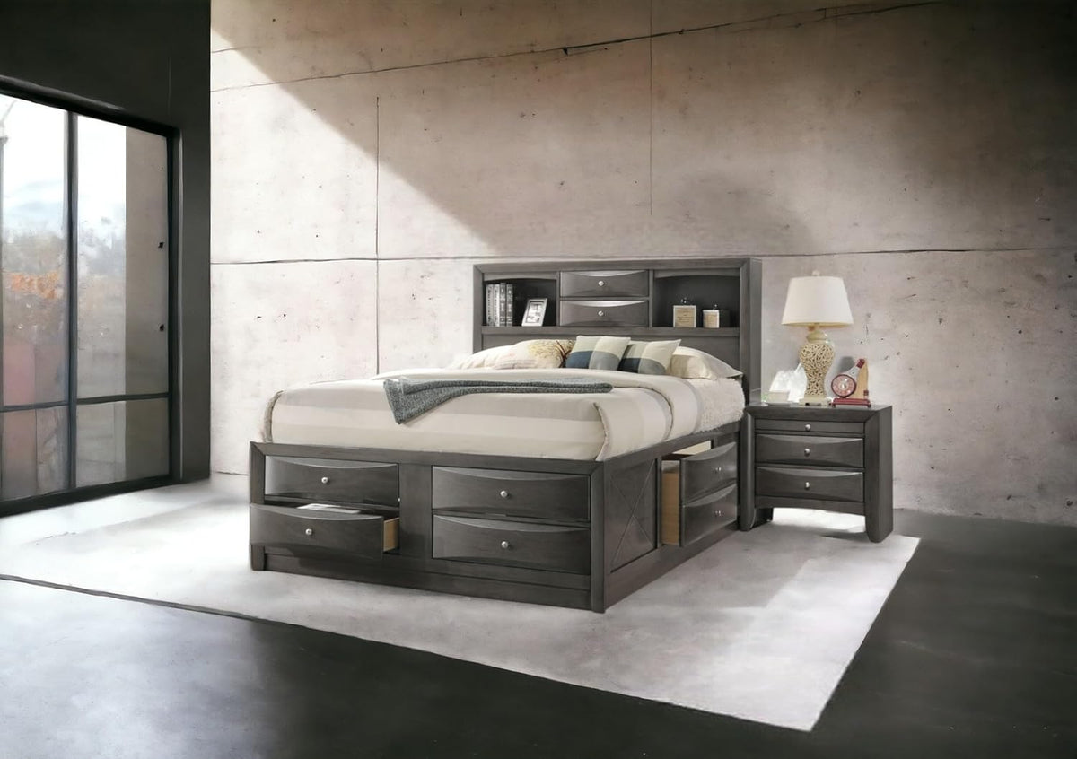 Queen Wooden Captain's Bed with Storage Drawers in Gray Oak Z551453