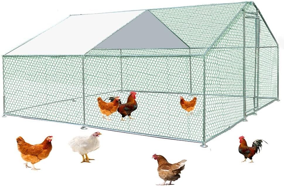 Metal Chicken Coop Cage with Waterproof Roof Shade Cover Large Chicken Run Coop Hen House Rabbit Cage Backyard Poultry Enclosure with Lockable Doors T298