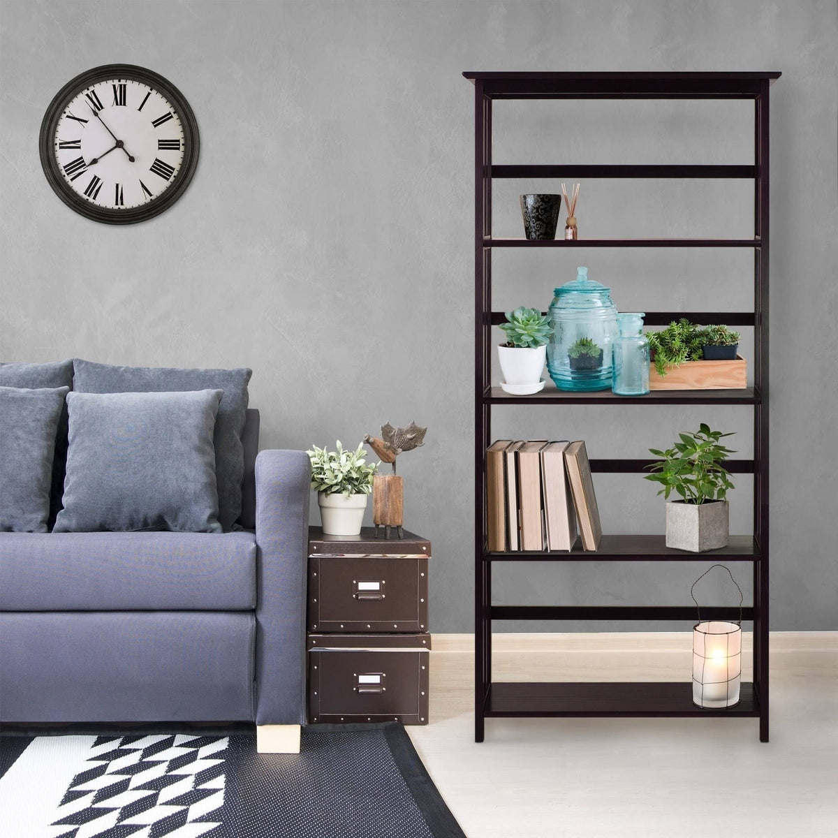 Espresso 5-Shelf Bookcase D9038