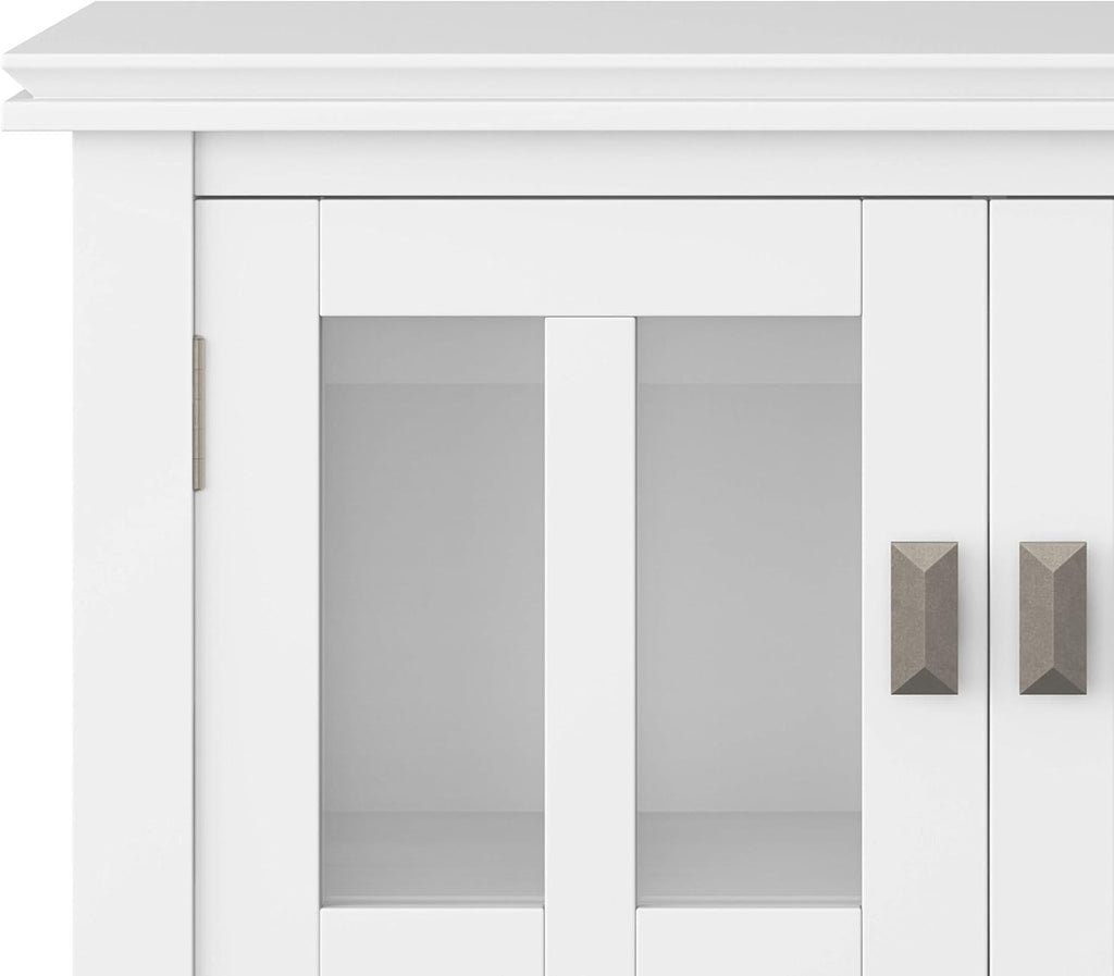 White 30 inch Solid Wood Low Storage Cabinet with 2 Tempered Glass Doors and 2 Adjustable Shelves R836233