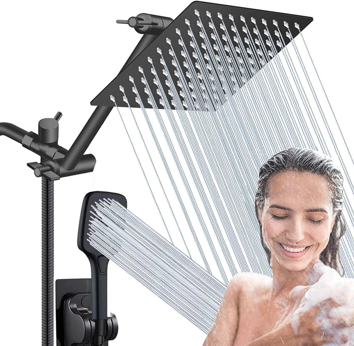 10 Inch Black Rainfall Shower Head Handheld Combo, 78 Inch Hose, Pack of 2 M79284