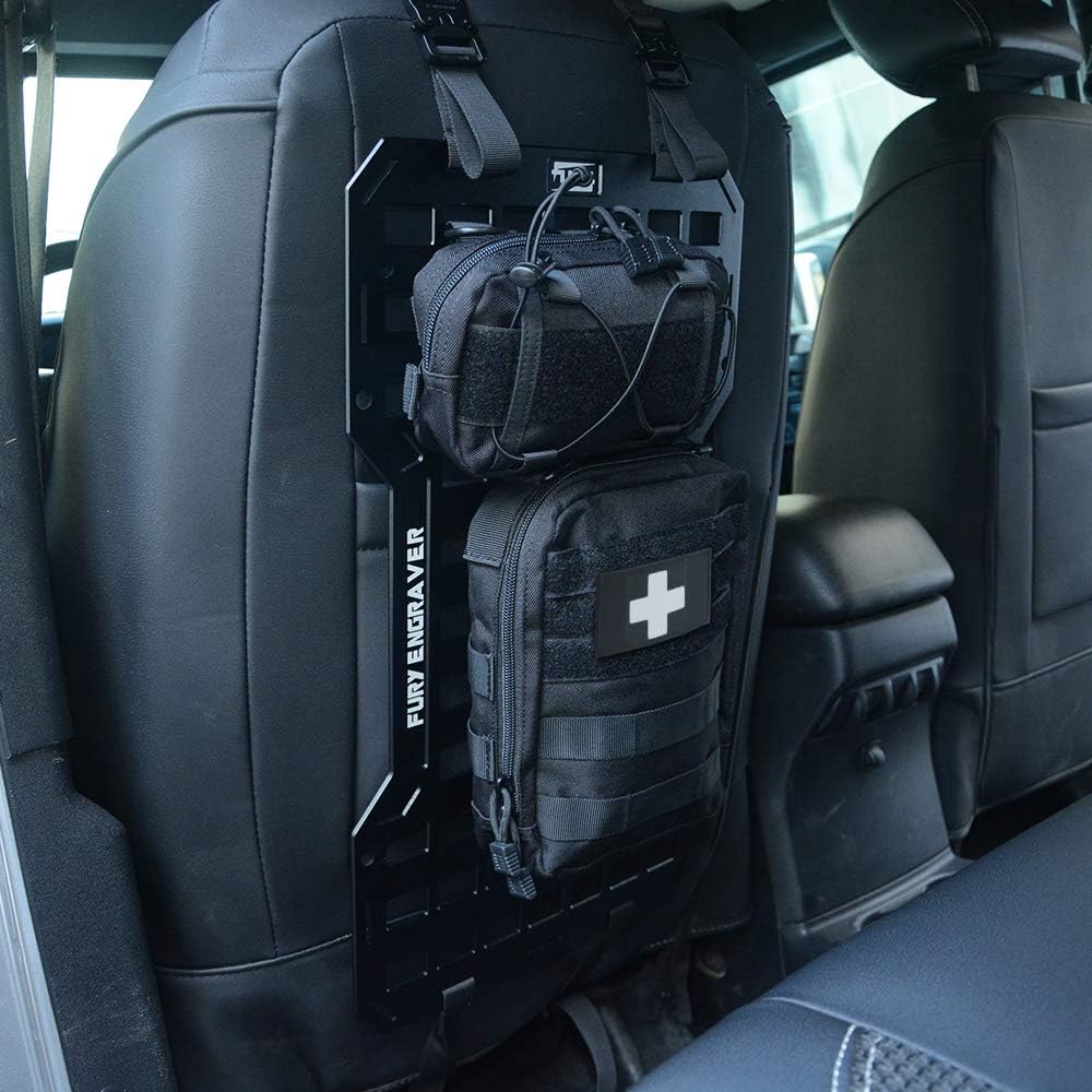 Tactical Rigid Aluminum Insert Panel with 2 Organizer Storage Bag, 1 Multi-Function Tool, 1 Flashlight and 5 Fastening Tape Modular Storage Platform Tool Seat Cover Storage MOLLE Panel G240