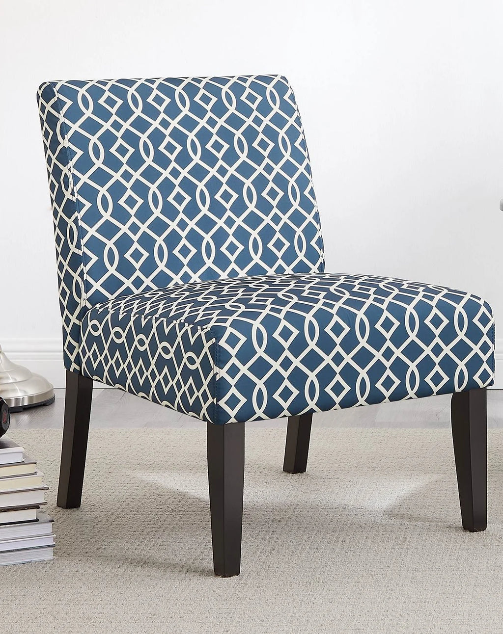 3pc Set Blue Fabric Upholstered Side Table and 2 Chairs C970965