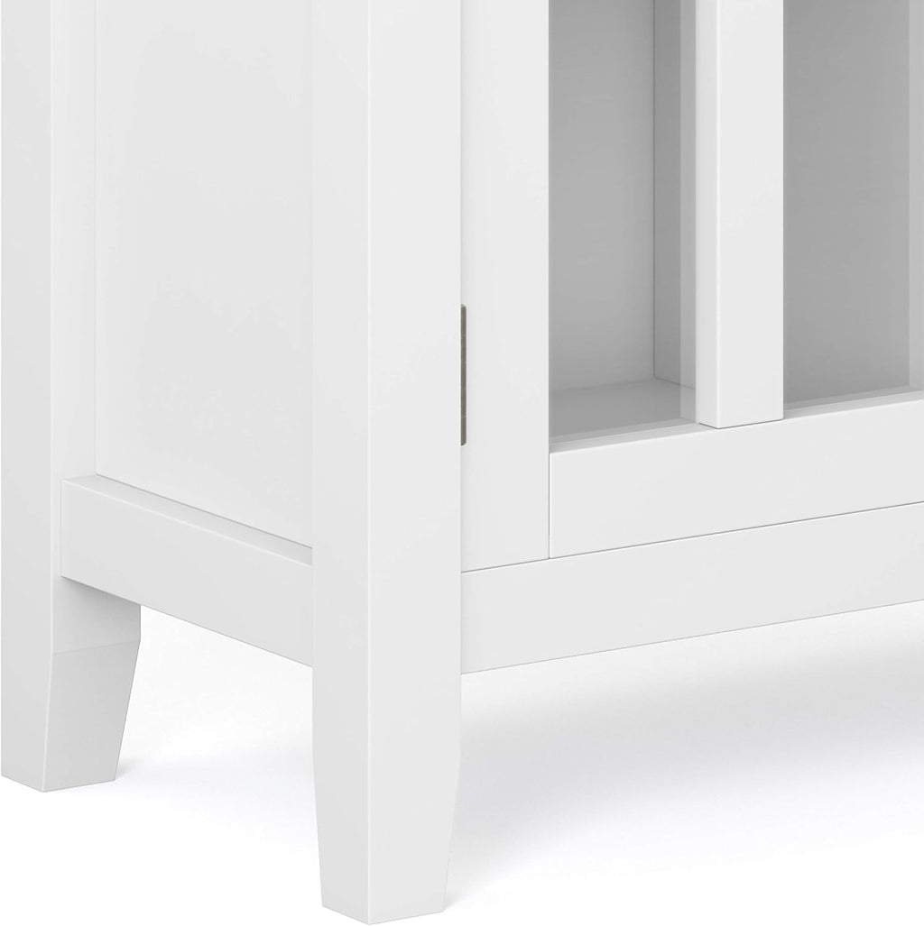 White 30 inch Solid Wood Low Storage Cabinet with 2 Tempered Glass Doors and 2 Adjustable Shelves R836233