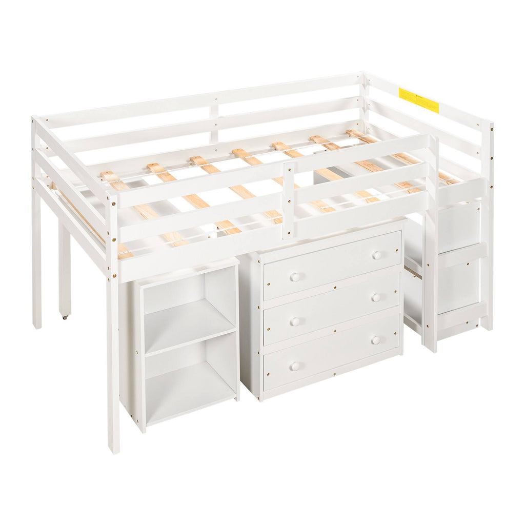 Twin Loft Bed with Cabinet and Rolling D12896