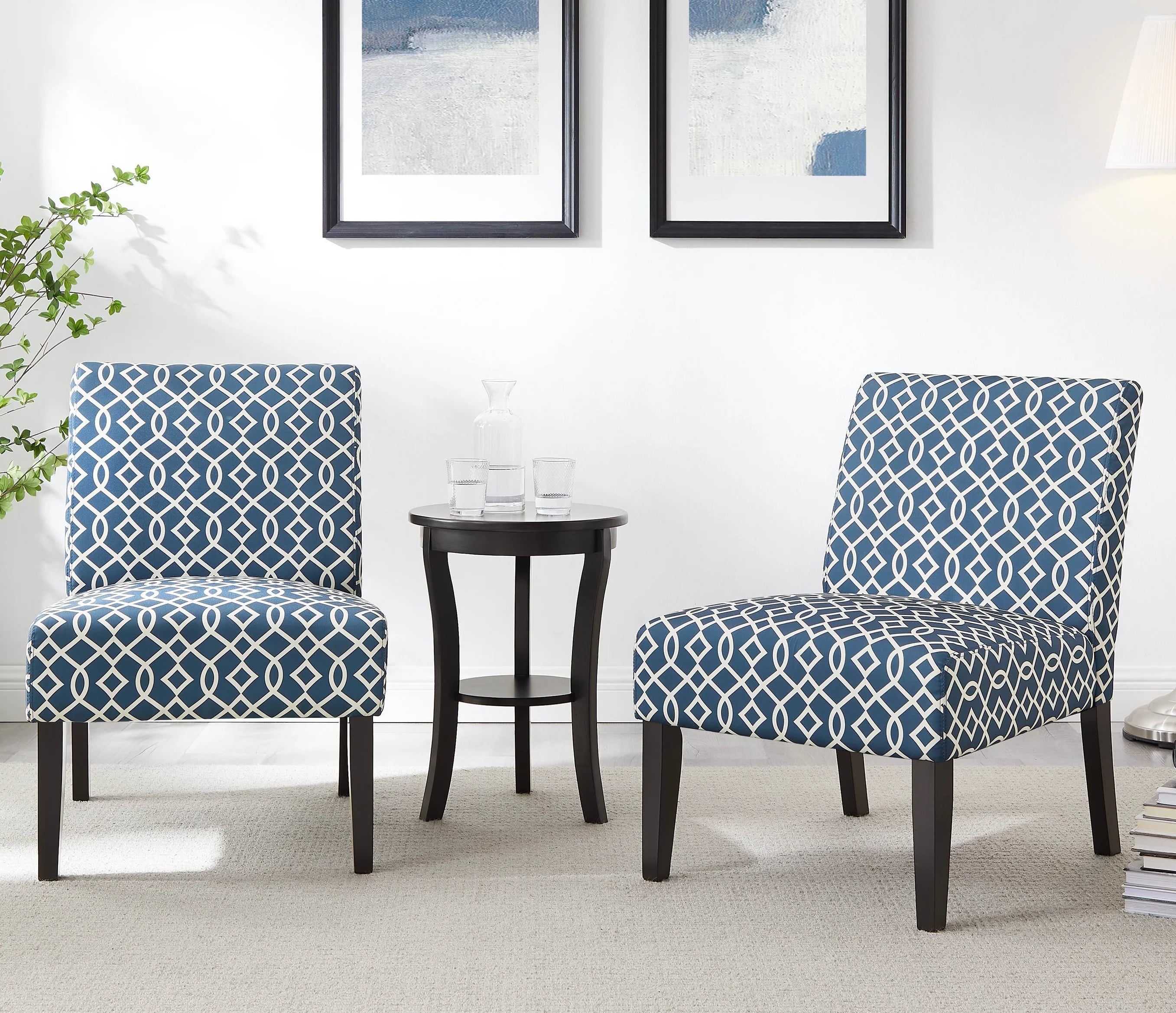 3pc Set Blue Fabric Upholstered Side Table and 2 Chairs C970965