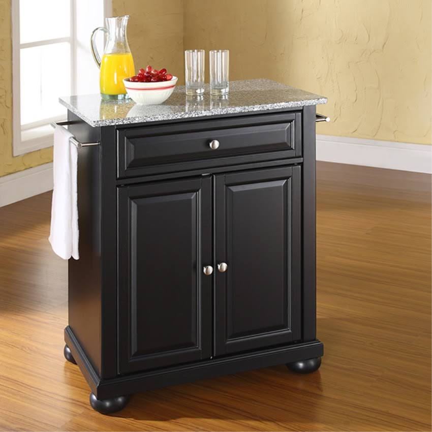 Black Granite Top Portable Kitchen Island J58503
