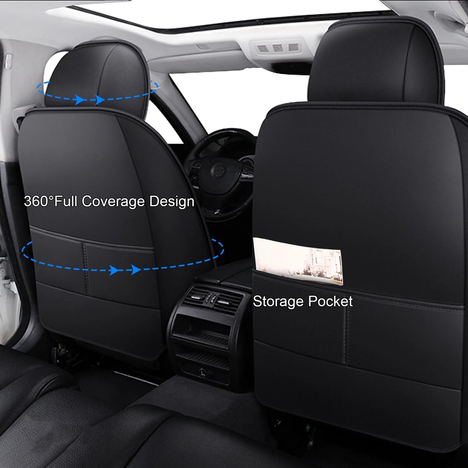 Black Waterproof PU Leather Car Seat Covers Full Set W14716