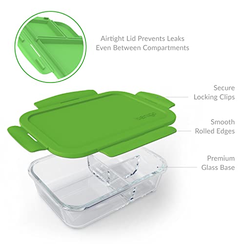 Glass Lunch Box with Airtight Lid 3-Compartment 5 Cup Capacity Gray N378078