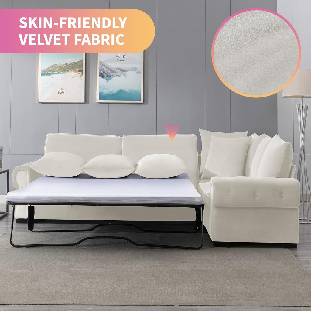 Beige Pull Out Sofa Bed with Folding Foam Mattress F97312