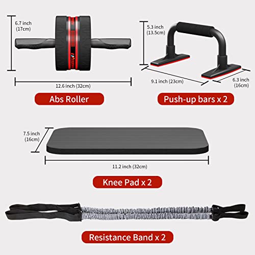 Ab Rollers Wheel Kit with Push Up Bars, Resistance Bands, Knee Mat I697