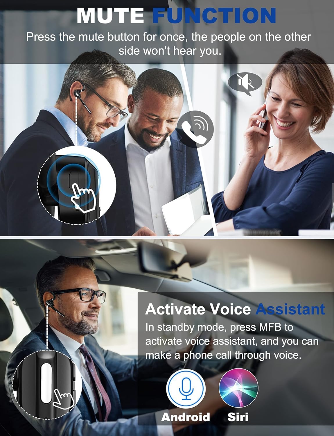 Bluetooth Headset V5.1 Wireless Earpiece with Charging Case, Noise Canceling Mic, Pack of 2 F920