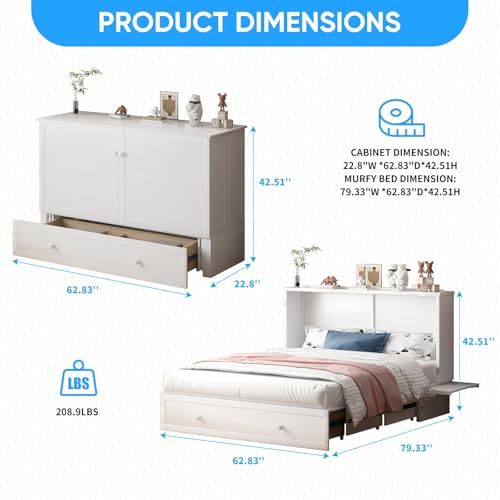 Queen Murphy Bed with 2 Storage Drawers and USB Charging Station N4689