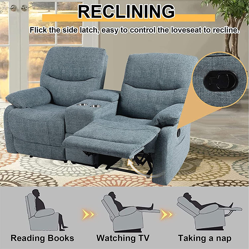 Fabric Reclining Sofa with Console and Cup Holders Y6199