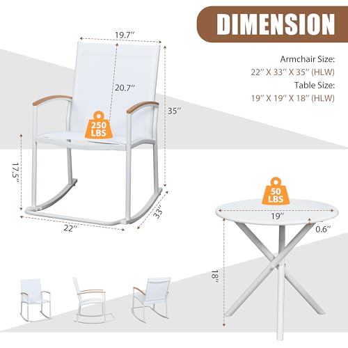 3 Piece Black Textilene Fabric Outdoor Rocking Bistro Set G6505