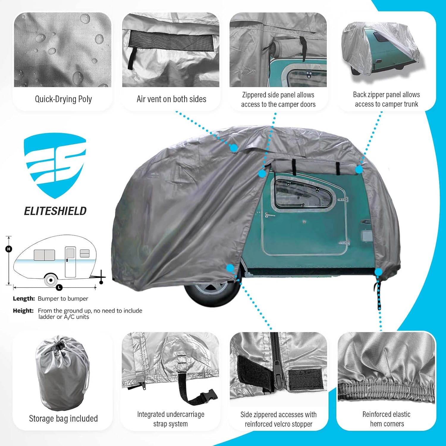Silver Waterproof Teardrop Trailer Cover T17134