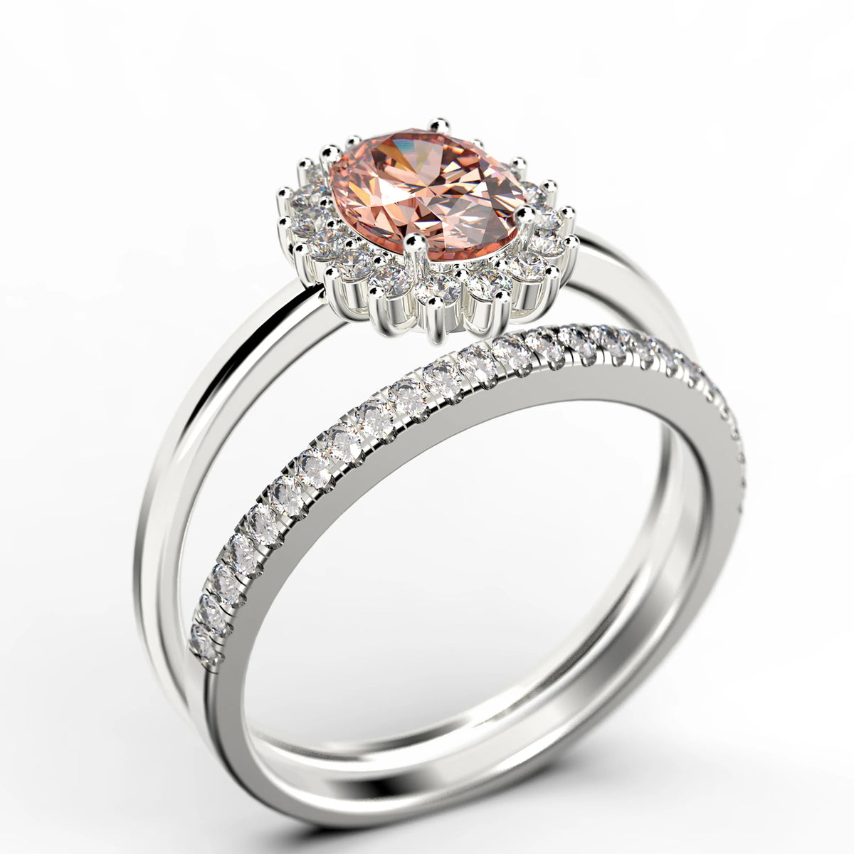 2.00 Carat Oval Cut Morganite And Diamond Engagement Ring in 10k Solid White Gold J911