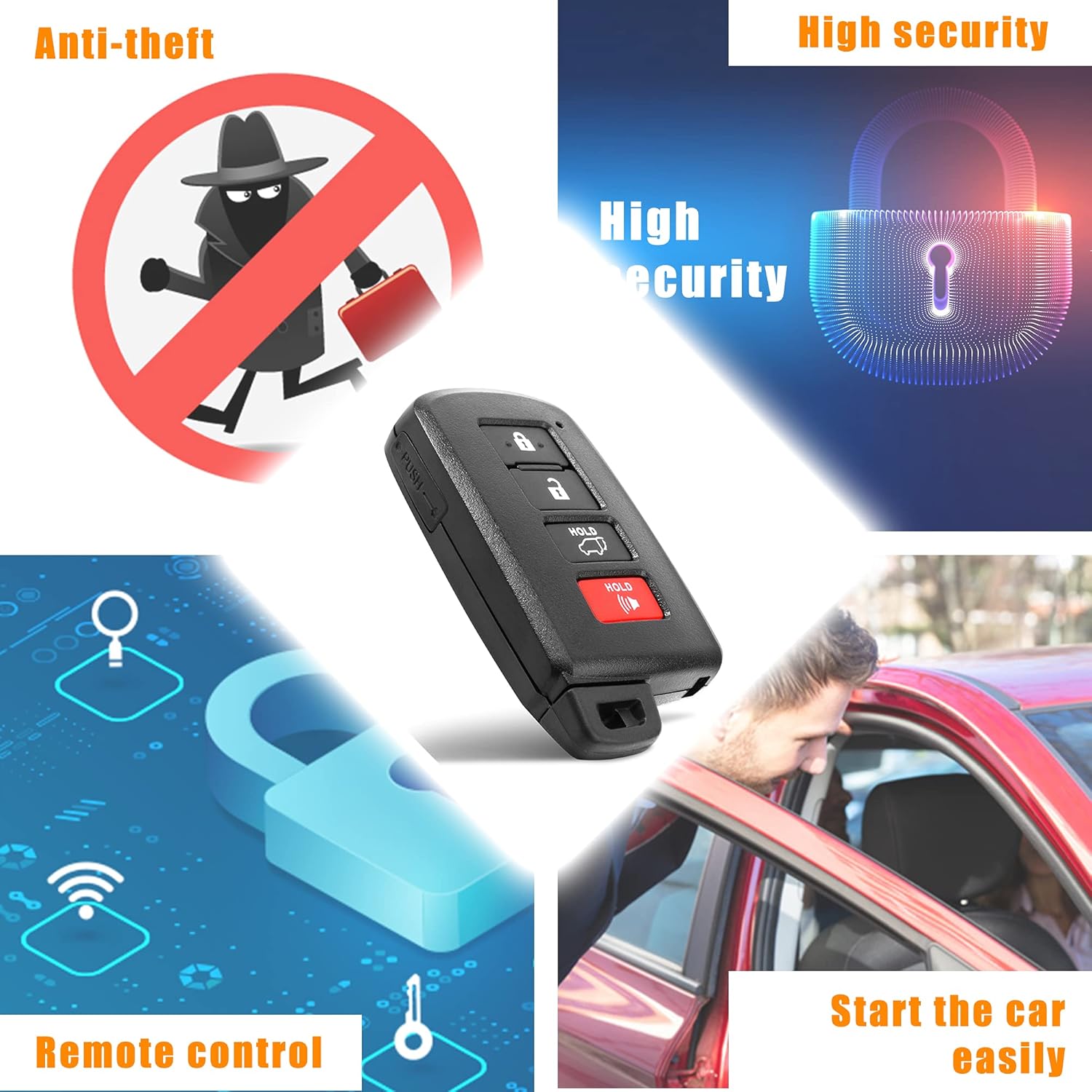 Keyless Entry Remote Flip Key Fob for Toyota Highlander 2014-2019 T11445