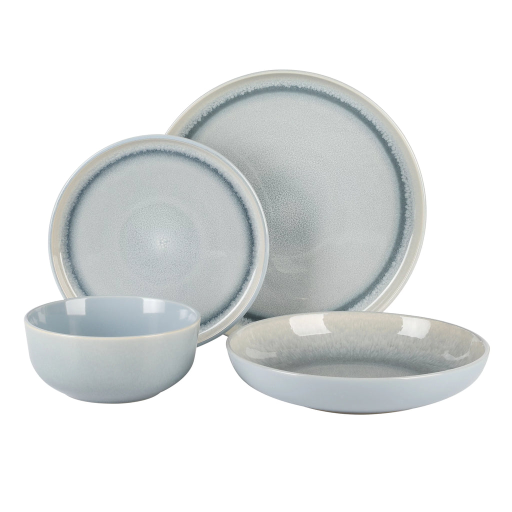 16 Piece Double Bowl Reactive Dinnerware Set - Blue J61850