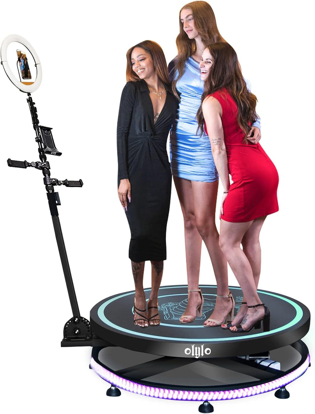 360 Photo Booth Machine with Ring Light Selfie Holder, 26.8” Platform Spinner with Trolly E3486