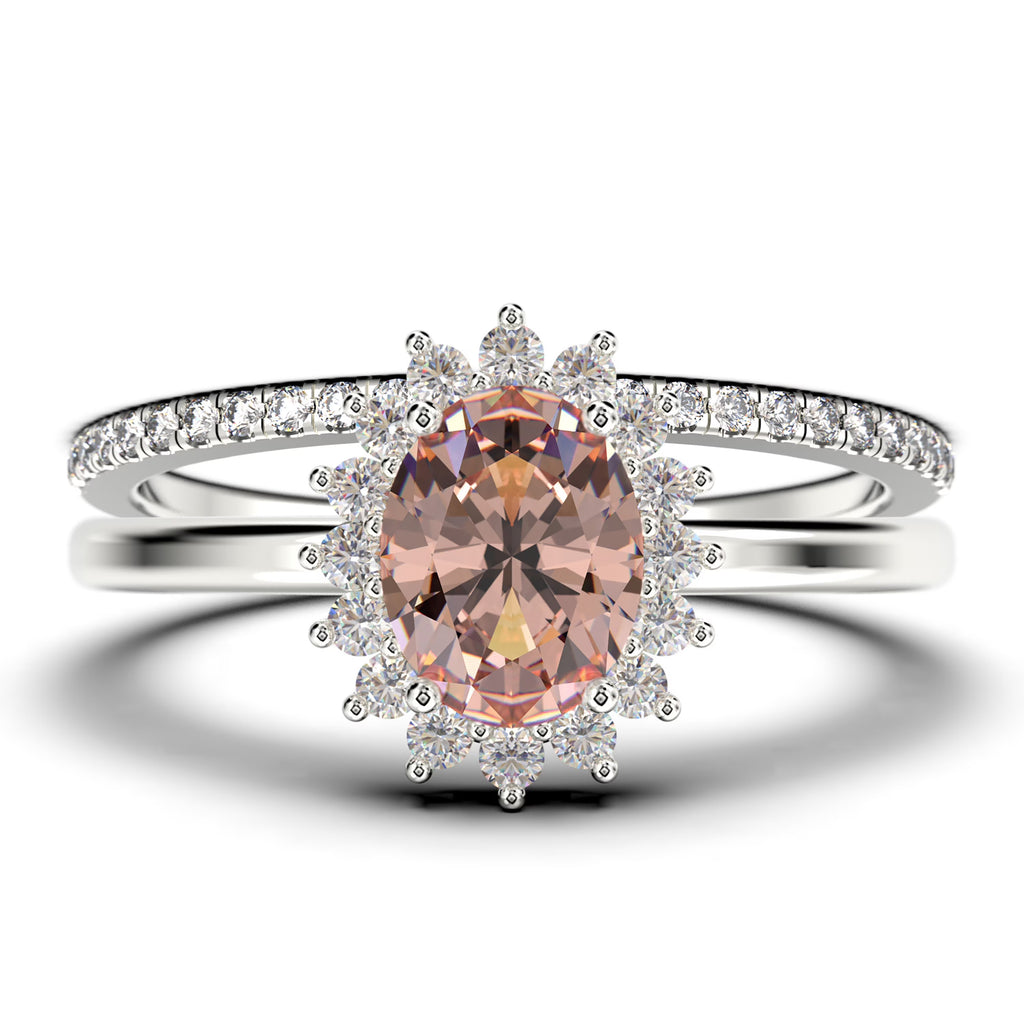 2.00 Carat Oval Cut Morganite And Diamond Engagement Ring in 10k Solid White Gold J911
