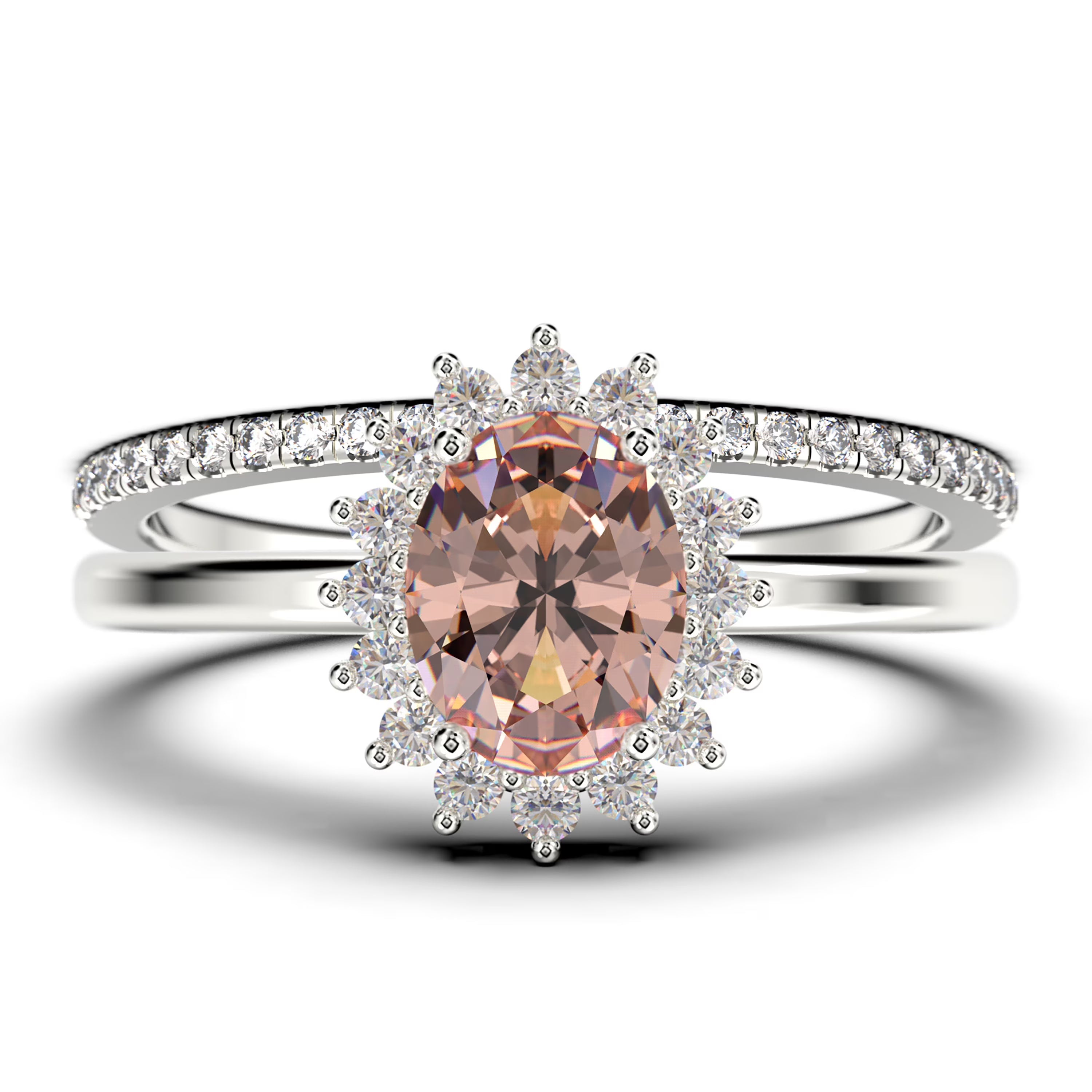 2.00 Carat Oval Cut Morganite And Diamond Engagement Ring in 10k Solid White Gold J911