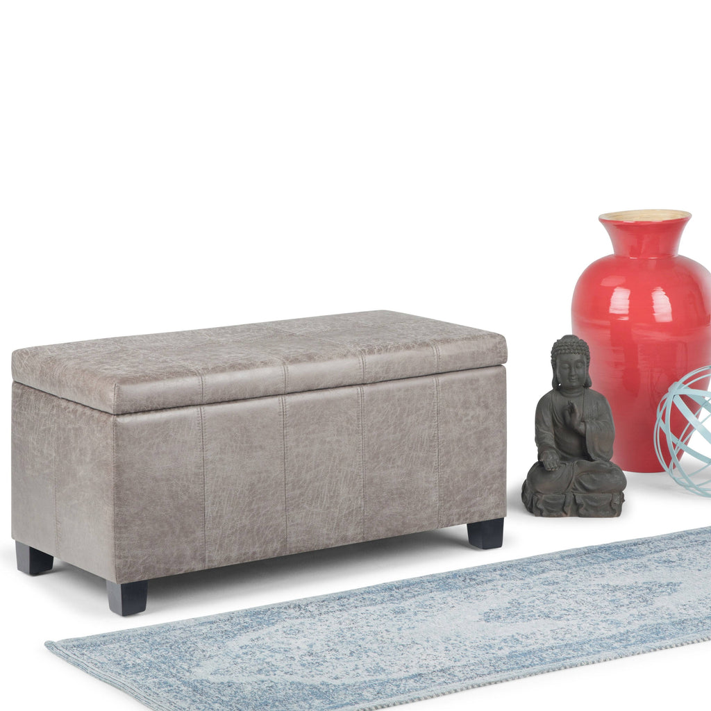 Distressed Gray Taupe Storage Ottoman Bench C53587
