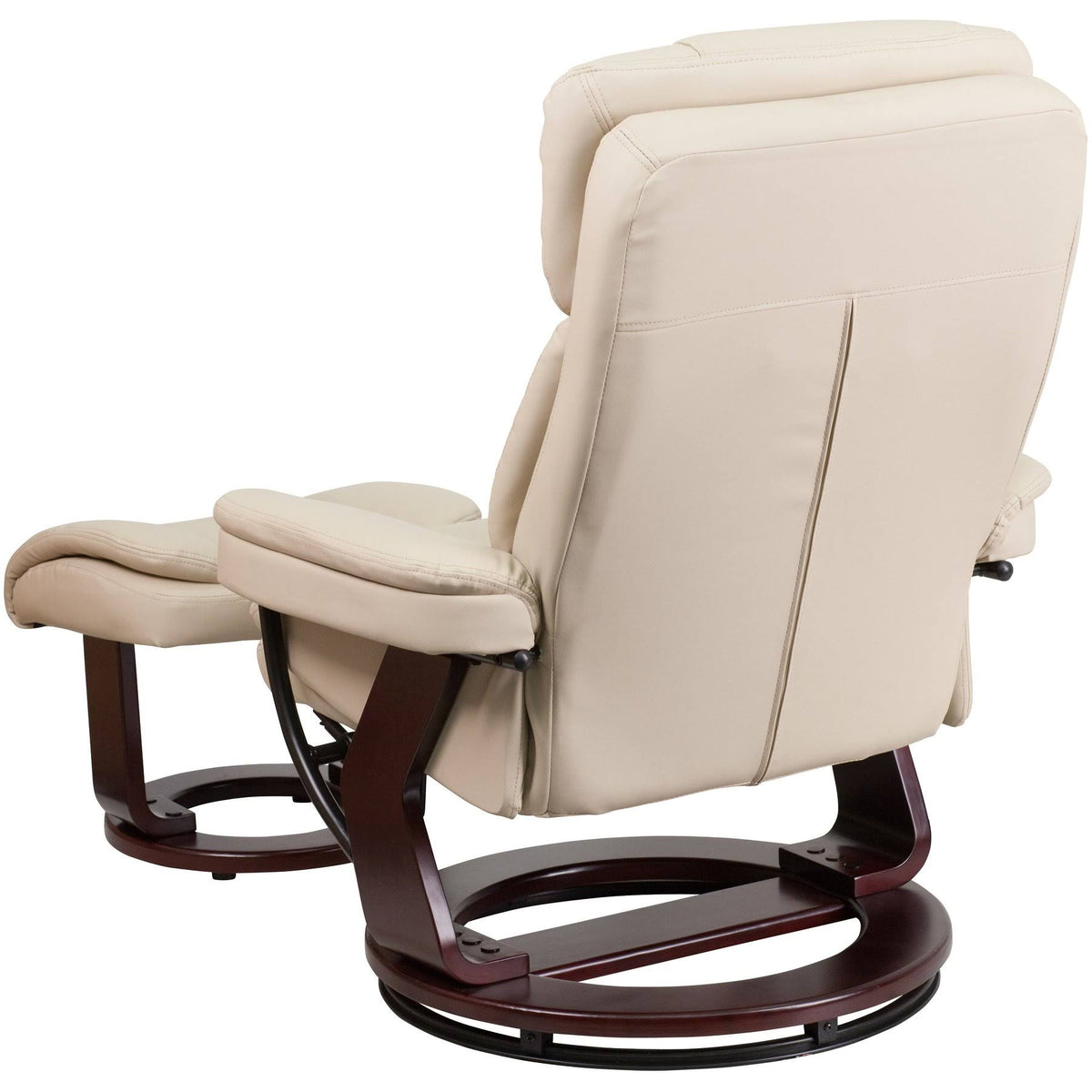 Beige Multi Position Recliner with Curved Ottoman and Swivel Wood Base I207983