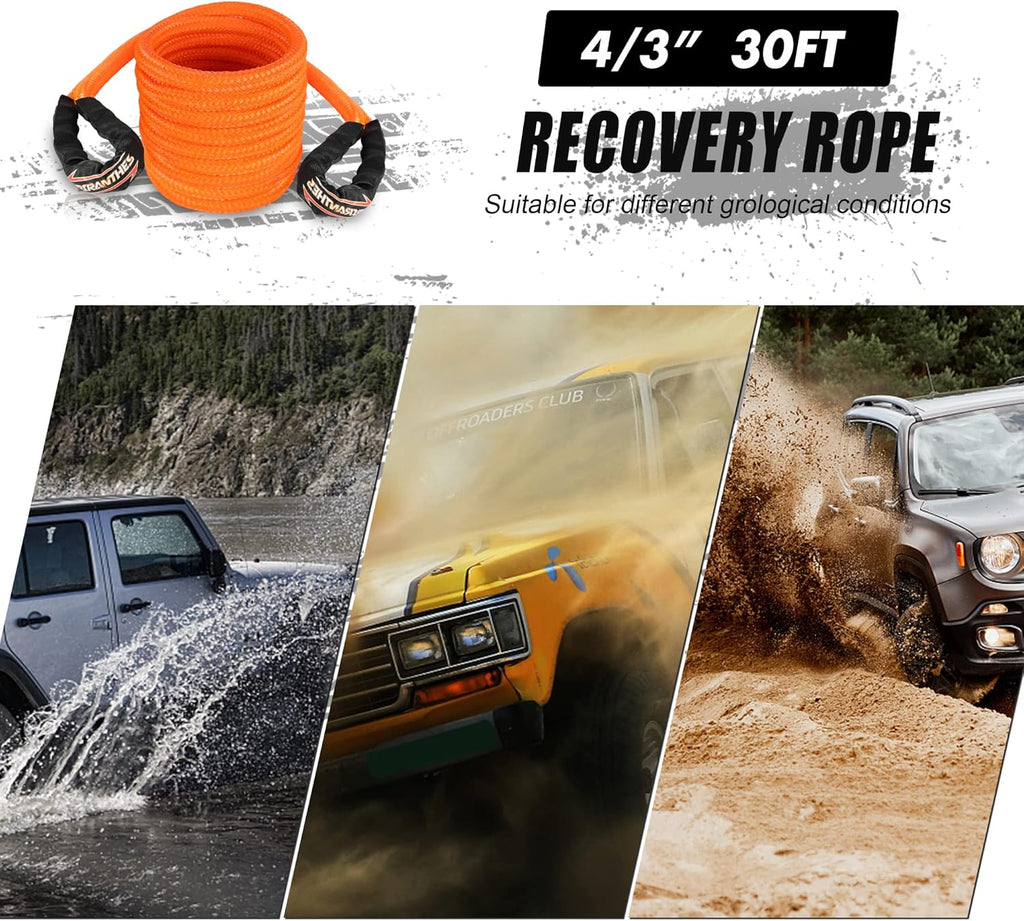 3/4" x 30' Kinetic Recovery Tow Rope, Orange, 27600lbs, Pack of 2 F71386