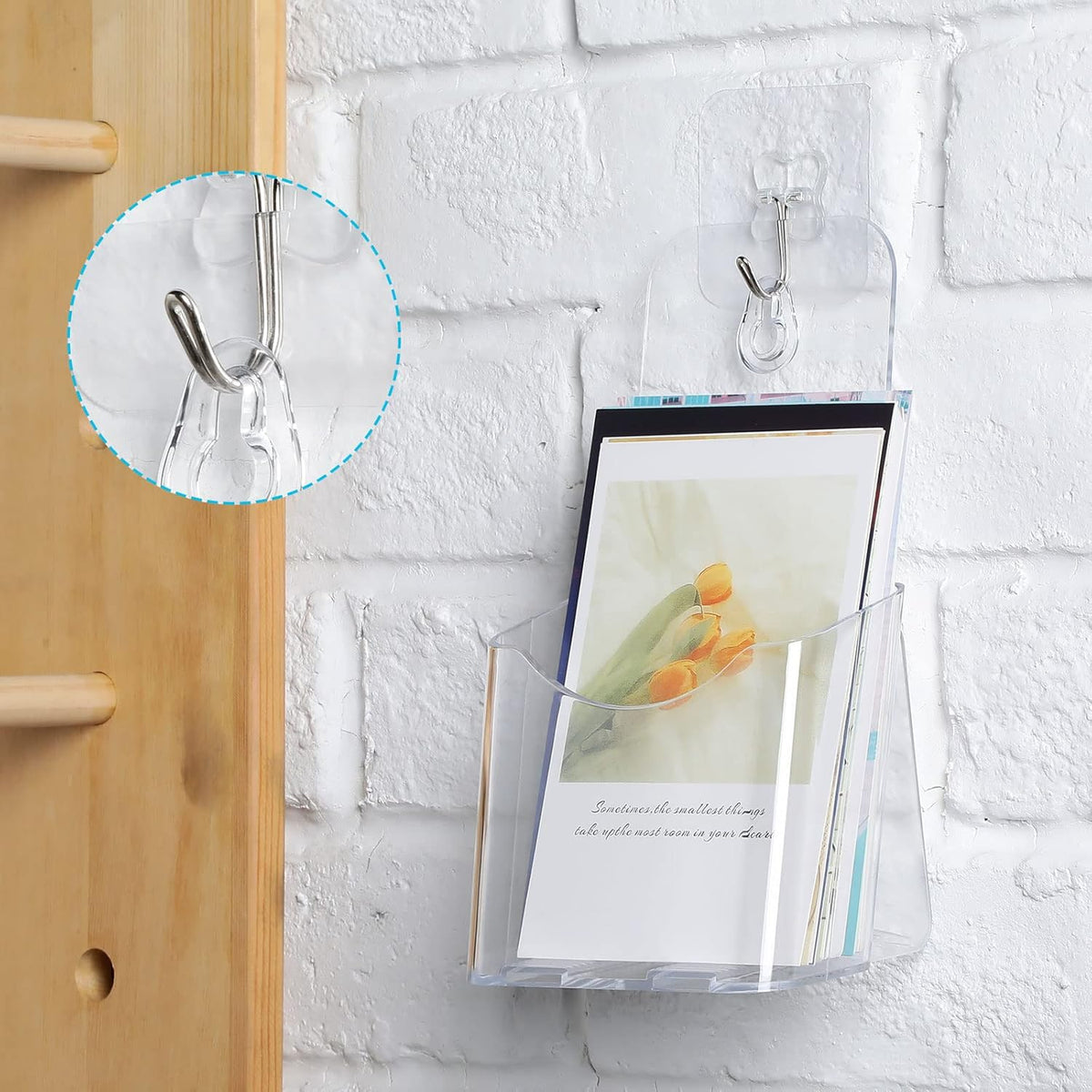 Clear Acrylic Brochure Holder with Adhesive Hooks, Pack of 2 F945