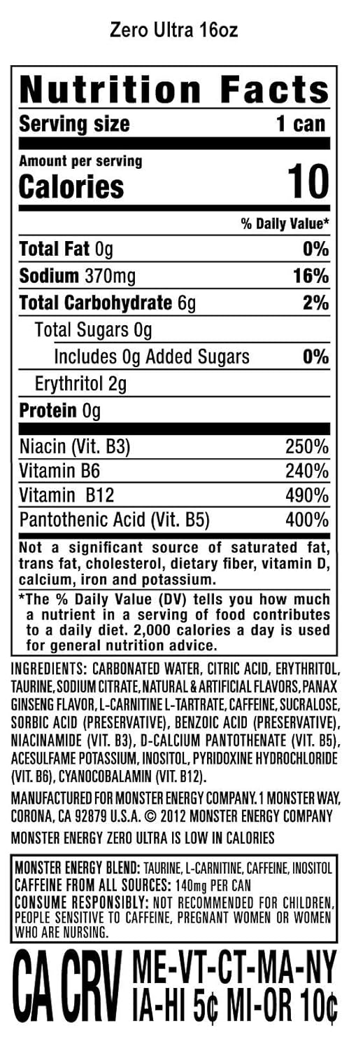 16 Fl Oz Zero Ultra Energy Drink S84895