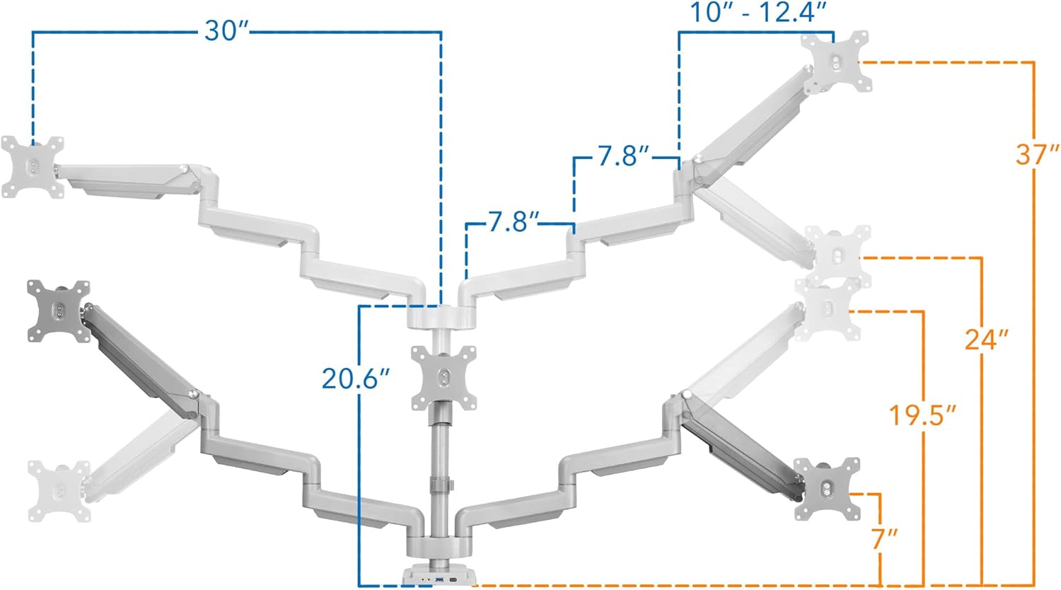 Triple Monitor Desk Mount with USB and Audio Ports, Height Adjustable for 24 27 30 32 Inch VESA Screens X17099